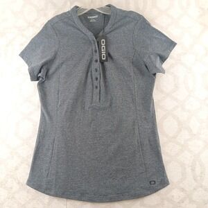 OGIO Women's Gray Heathered Short Sleeve Button Henley Polo Shirt M